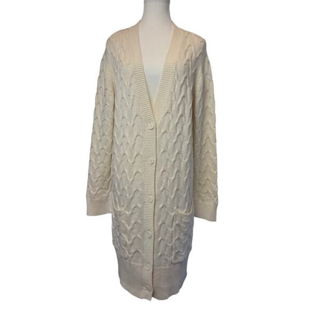 LOFT XL Chunky Knit‎ Sweater Cream White Long Sleeve Cardigan Pockets